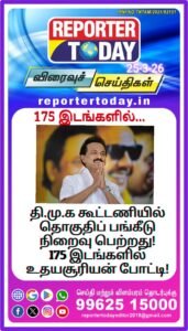 தி.மு.க கூட்டணியில்  தொகுதிப் பங்கீடு  நிறைவு பெற்றது! 175 இடங்களில்  உதயசூரியன் போட்டி!