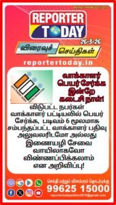 வாக்காளர் பெயர் சேர்க்க இன்றே கடைசி நாள்!